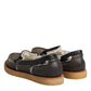 Dolce & Gabbana Brown White Calfskin Leather Loafers Shoes
