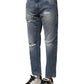 Dolce & Gabbana Blue Washed Tattered Straight Fit Denim Jeans