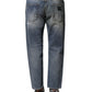 Dolce & Gabbana Blue Washed Tattered Straight Fit Denim Jeans