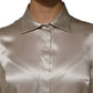 Dolce & Gabbana Beige Satin Silk Collared Long Sleeves Top
