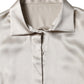 Dolce & Gabbana Beige Satin Silk Collared Long Sleeves Top