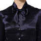 Dolce & Gabbana Dark Purple Silk Ascot Collared Blouse Top