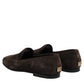 Dolce & Gabbana Brown Velvet Leather Slip On Loafers Shoes