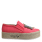 Twinset Pink Canvas Crystal Embellished Slip On Shoes
