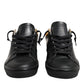 Leather Crown Black Gold Lace Up Low Top Women Sneakers Shoes
