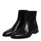 Dolce & Gabbana Black Leather Logo Ankle Boots Studded Shoes