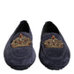 Dolce & Gabbana Blue Suede Crown Crystal Loafers Dress Shoes