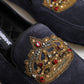 Dolce & Gabbana Blue Suede Crown Crystal Loafers Dress Shoes