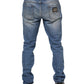 Dolce & Gabbana Blue Washed Tattered Logo Plaque Denim Jeans