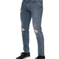 Dolce & Gabbana Blue Cotton Tattered Skinny Logo Denim Jeans