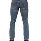 Dolce & Gabbana Blue Cotton Tattered Skinny Logo Denim Jeans