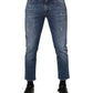 Dolce & Gabbana Blue Cotton Logo Plaque Denim Jeans