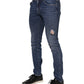 Dolce & Gabbana Blue Cotton Logo Plaque Skinny Men Denim Jeans
