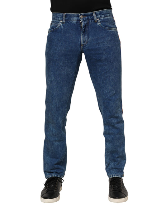 Dolce & Gabbana Blue Cotton Logo Plaque Denim Jeans