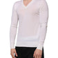 Dolce & Gabbana White Cashmere Logo V-neck Pullover Sweater