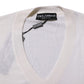 Dolce & Gabbana White Cashmere Logo V-neck Pullover Sweater