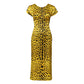 Dolce & Gabbana Yellow Polyester Leopard Midi Sheath Dress
