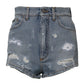 Dolce & Gabbana Blue Tattered Denim Cotton Hot Pants Shorts