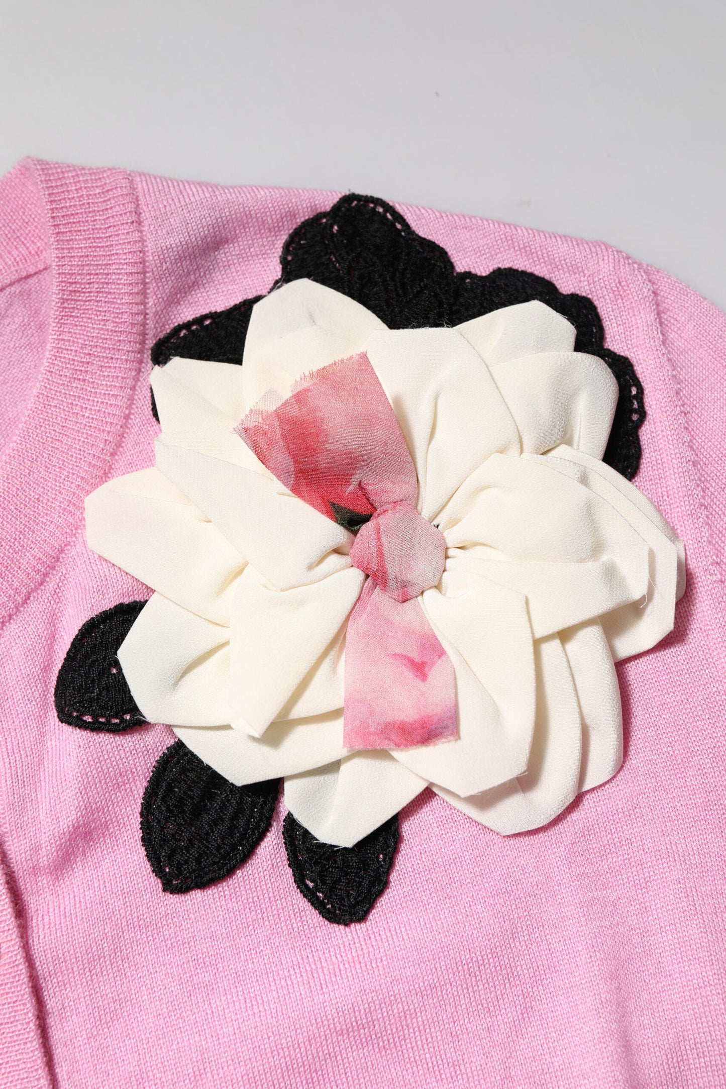 Dolce & Gabbana Pink Floral Detailing Cardigan Sweater