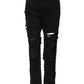 Dolce & Gabbana Black Cotton Tattered Mid Waist Denim Jeans