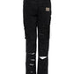 Dolce & Gabbana Black Cotton Tattered Mid Waist Denim Jeans