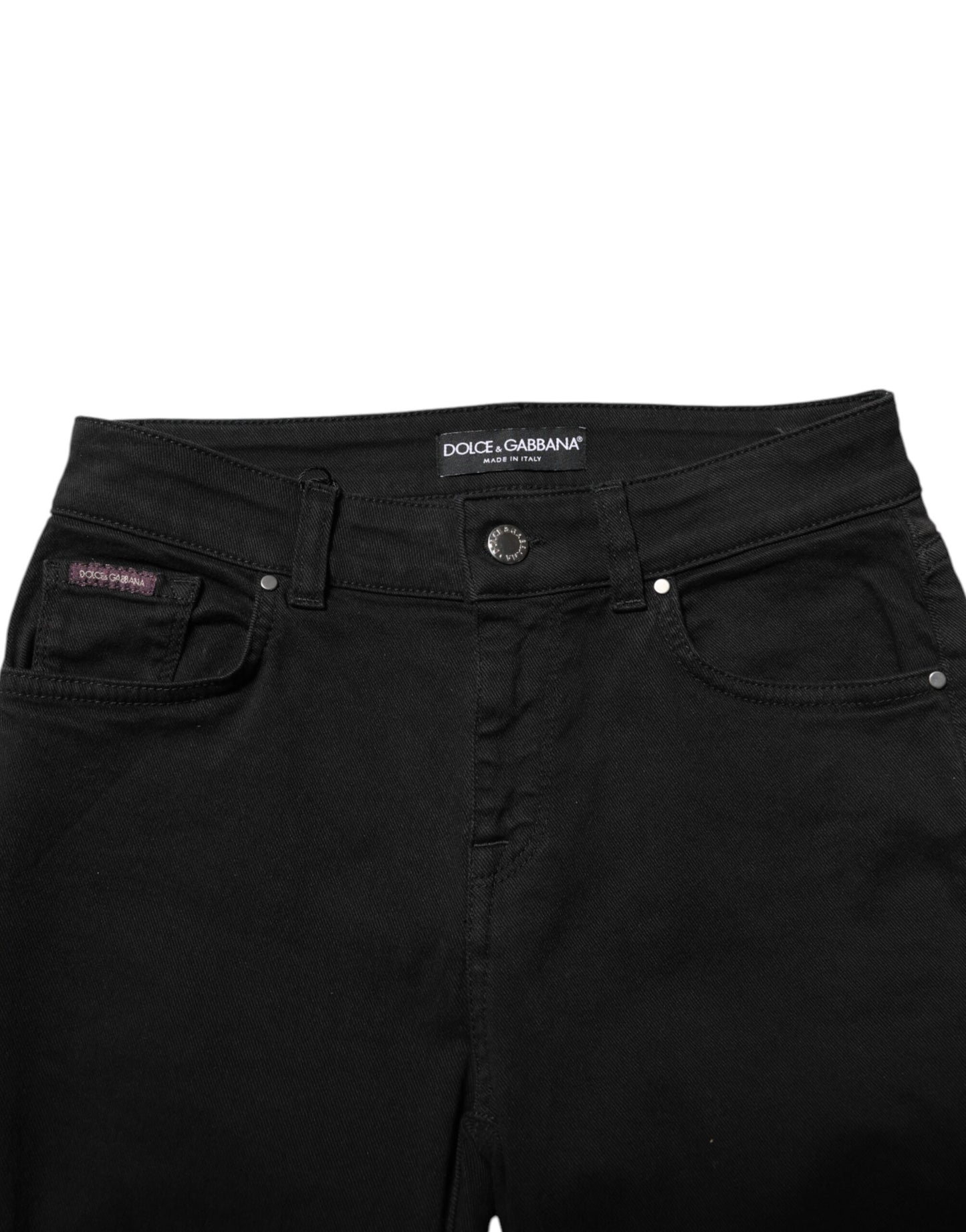 Dolce & Gabbana Black Cotton Logo Skinny Mid Waist Denim Jeans
