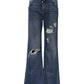 Dolce & Gabbana Blue Cotton Wide Leg Tattered Denim Jeans