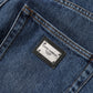 Dolce & Gabbana Blue Cotton Wide Leg Tattered Denim Jeans