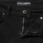 Dolce & Gabbana Black Cotton Logo Skinny Mid Waist Denim Jeans