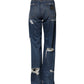 Dolce & Gabbana Blue Tattered Cotton Straight Denim Jeans