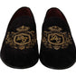 Dolce & Gabbana Loafers Black Velvet Gold Crown