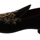 Dolce & Gabbana Loafers Black Velvet Gold Crown