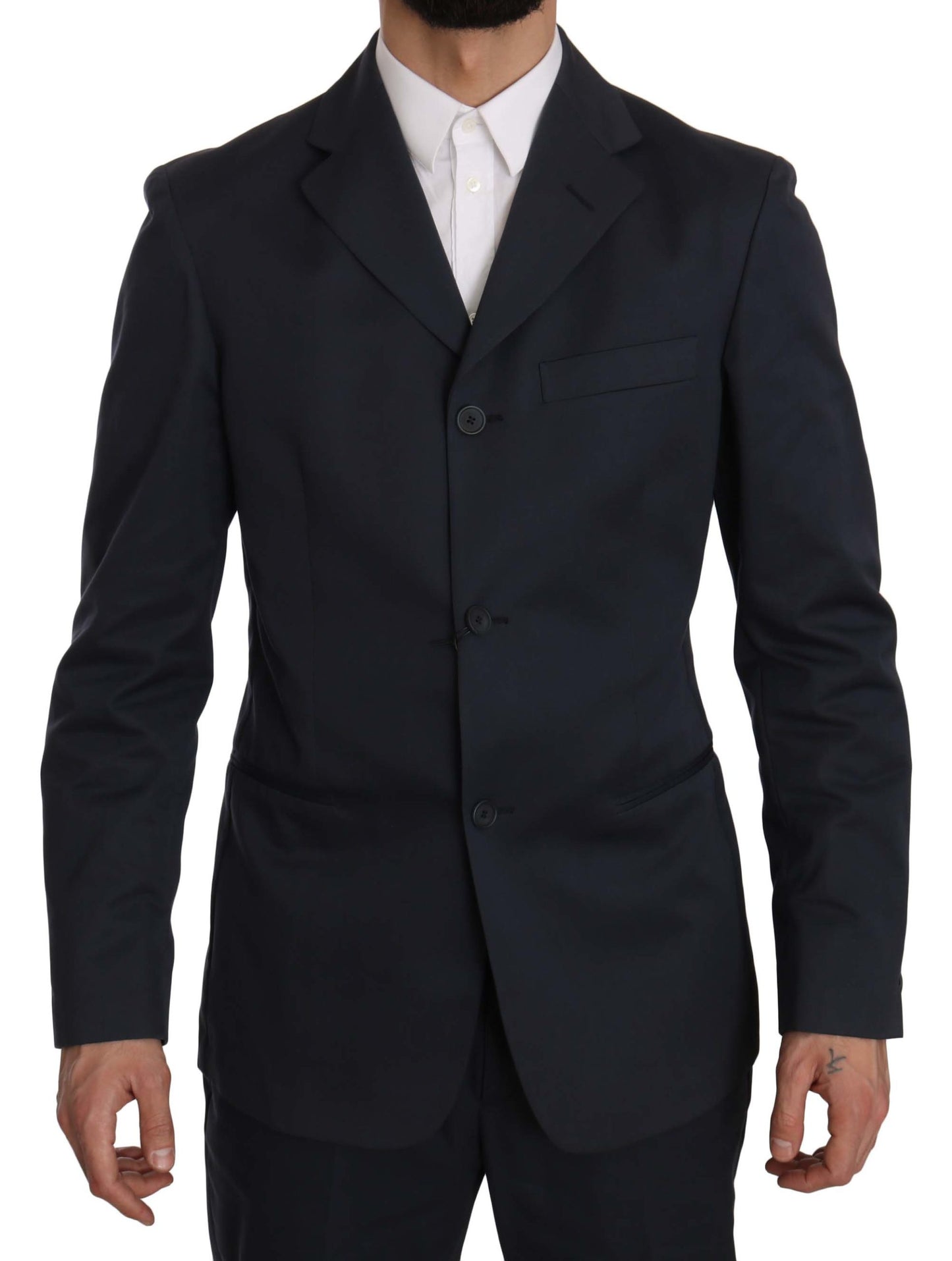 Romeo Gigli Two Piece 3 Button Cotton Blue Solid Suit