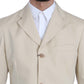 Romeo Gigli Two Piece 3 Button Beige Cotton Solid Suit