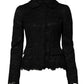 Dolce & Gabbana Black Floral Lace Cotton Collared Jacket