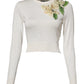 Dolce & Gabbana White Silk Lily Embellished Pullover Sweater