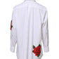 Dolce & Gabbana White Rose Embroidery Collared Shirt Top