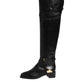 Elisabetta Franchi Black Leather Buckled High Boots Shoes