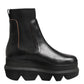 Sacai Black Chelsea Leather Pull On Women Ankle Boots Shoes