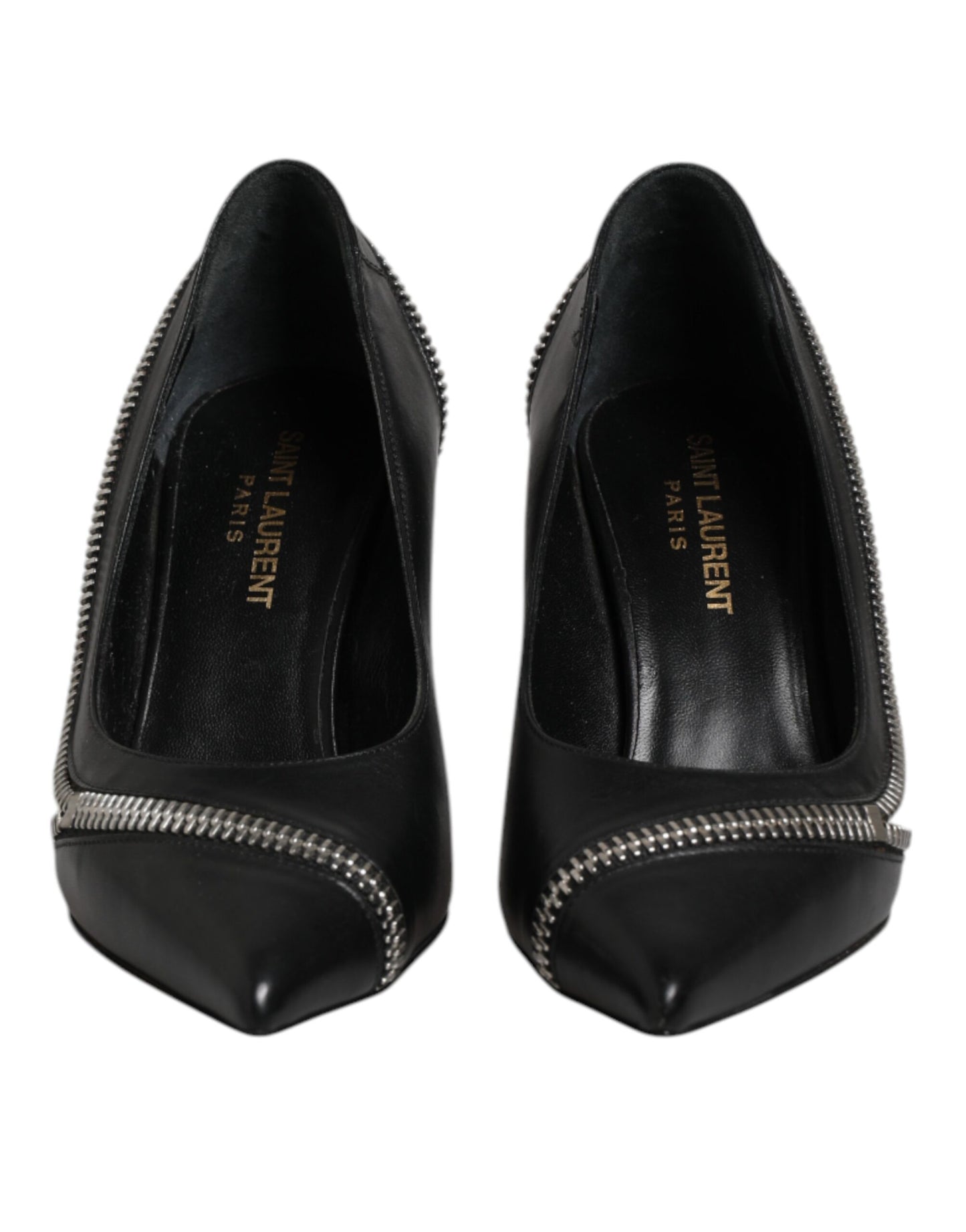 Saint Laurent White Black Leather Pointed Toe Heels Shoes