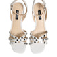 Nine West White Block Heeled Studded Wrap Strap Sandals Shoes