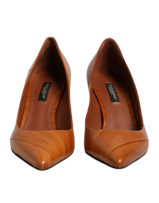 Dolce & Gabbana Brown Leather Stiletto Heel Pumps Shoes