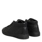 HIDE & JACK Black Leather Lace Up Mid Top Sneakers Shoes