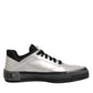 HIDE & JACK Silver Leather Lace Up Low Top Sneakers Shoes