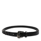 Dolce & Gabbana Black Studded Leather Metal Logo Buckle Belt