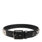 Dolce & Gabbana Black Leather Studded DG Metal Buckle Belt
