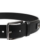 Dolce & Gabbana Black Leather Studded DG Metal Buckle Belt