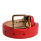 Dolce & Gabbana Red Leather Gold Metal Buckle Cintura Belt