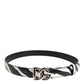 Dolce & Gabbana Black White Leather Silver Metal Buckle Belt