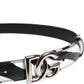 Dolce & Gabbana Black White Leather Silver Metal Buckle Belt